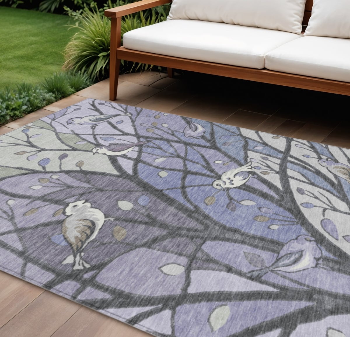 659976 10 x 14 ft. Purple Blue & Sage Botanical Leaves Washable Transitional Indoor & Outdoor Rectangle Area Rug