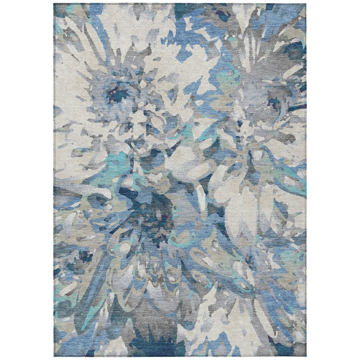 660456 10 x 14 ft. Denim Blue, Gray & Ivory Floral Washable Transitional Indoor & Outdoor Rectangle Area Rug