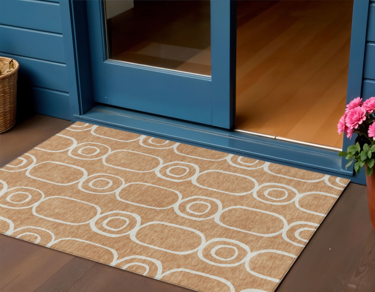 660625 3 x 5 ft. Rust & Ivory Geometric Washable Transitional Indoor & Outdoor Rectangle Area Rug