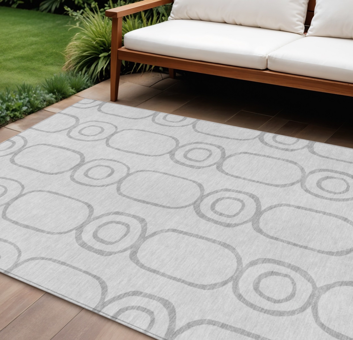 660636 10 x 14 ft. Silver & Gray Geometric Washable Transitional Indoor & Outdoor Rectangle Area Rug