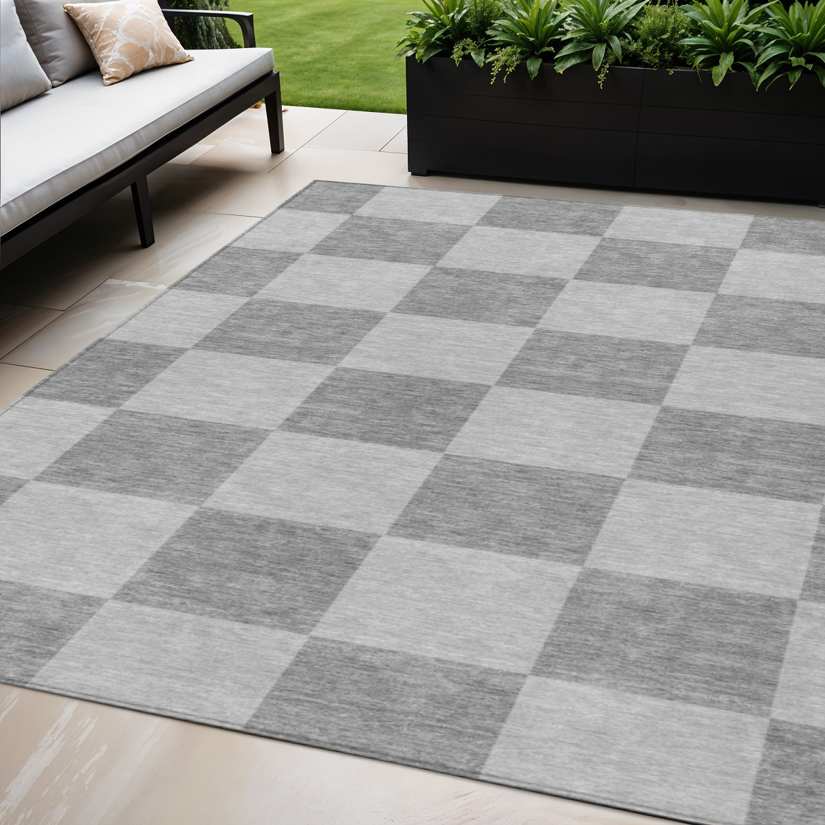 660692 5 x 8 ft. Gray & Pewter Geometric Washable Transitional Indoor & Outdoor Rectangle Area Rug