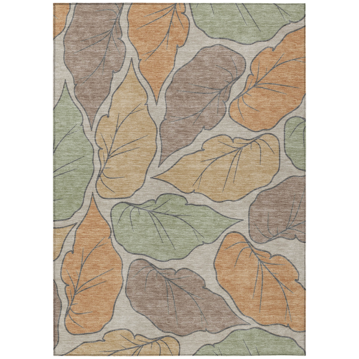 660864 10 x 14 ft. Copper, Ivory & Sage Botanical Leaves Washable Transitional Indoor & Outdoor Rectangle Area Rug