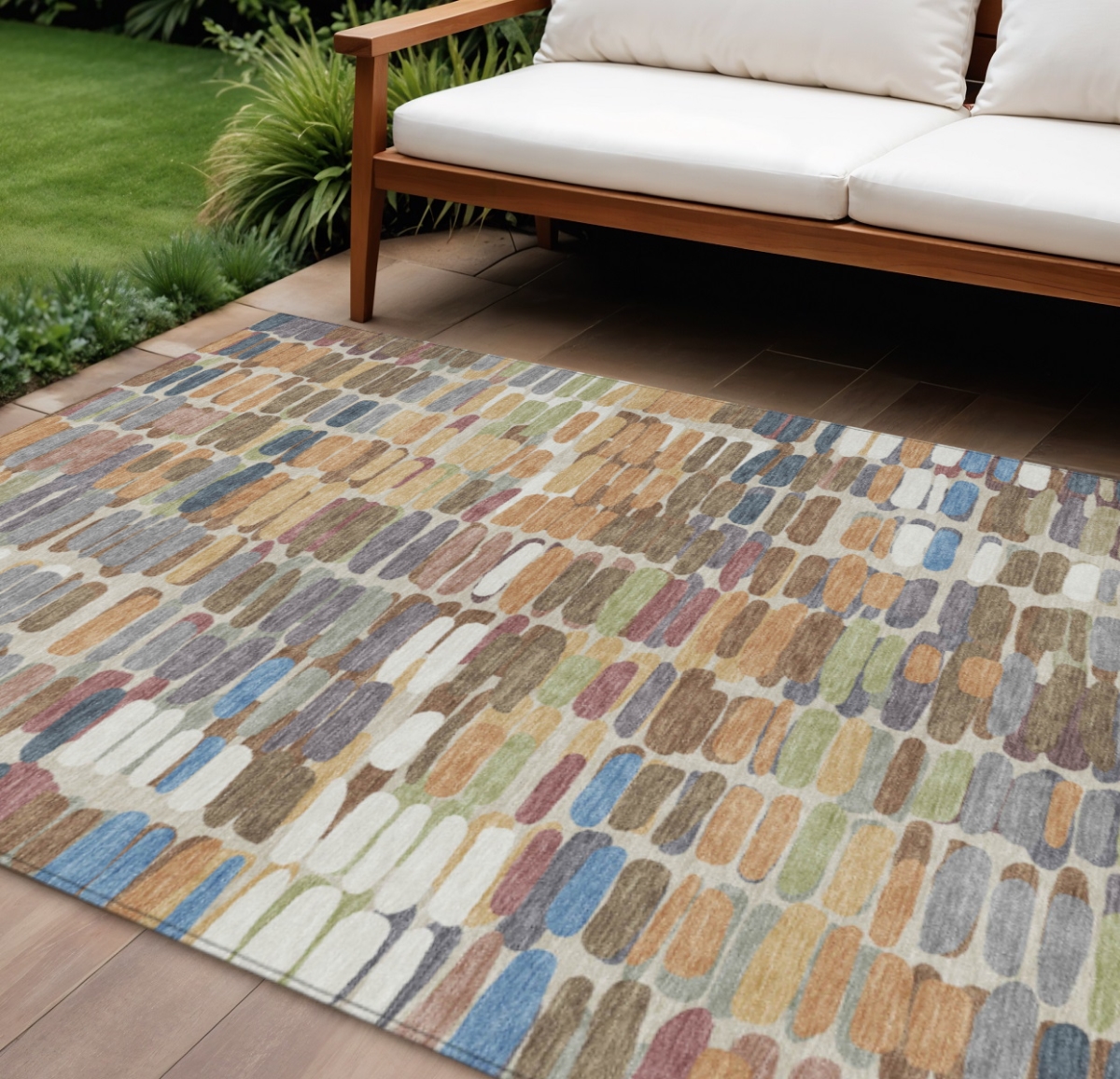 660898 8 x 10 ft. Copper White & Gray Abstract Washable Transitional Indoor & Outdoor Rectangle Area Rug