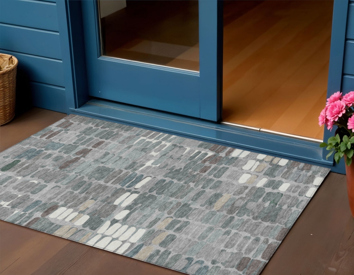 660907 3 x 5 ft. Gray, Ivory & Pewter Abstract Washable Transitional Indoor & Outdoor Rectangle Area Rug