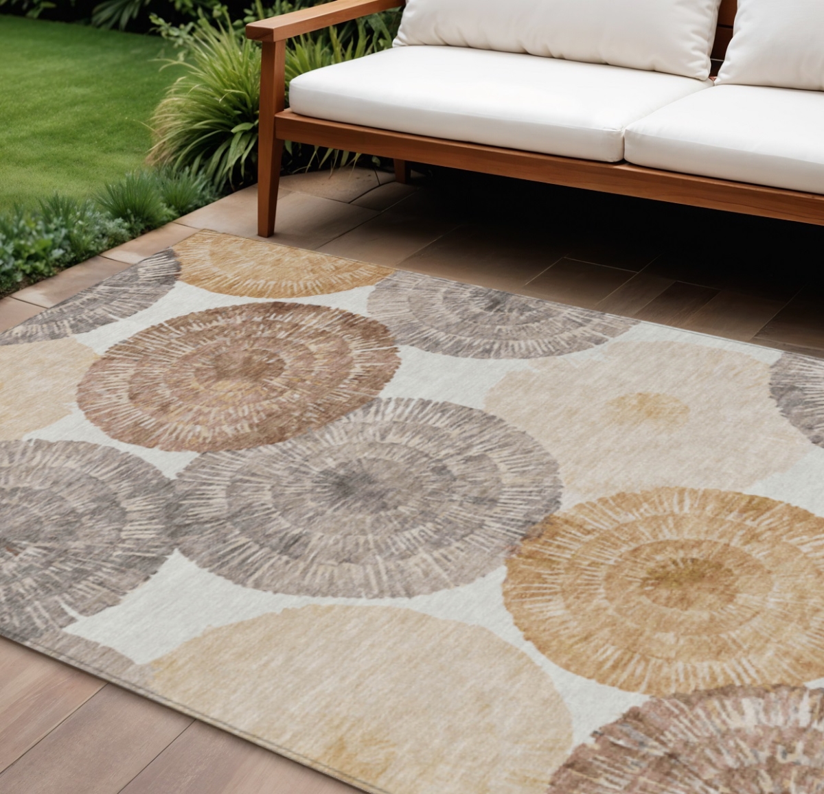 660995 9 x 12 ft. Copper, Ivory & Gray Abstract Washable Transitional Indoor & Outdoor Rectangle Area Rug