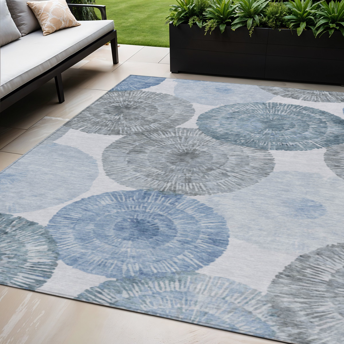 660998 5 x 8 ft. Denim Blue, Ivory & Gray Abstract Washable Transitional Indoor & Outdoor Rectangle Area Rug