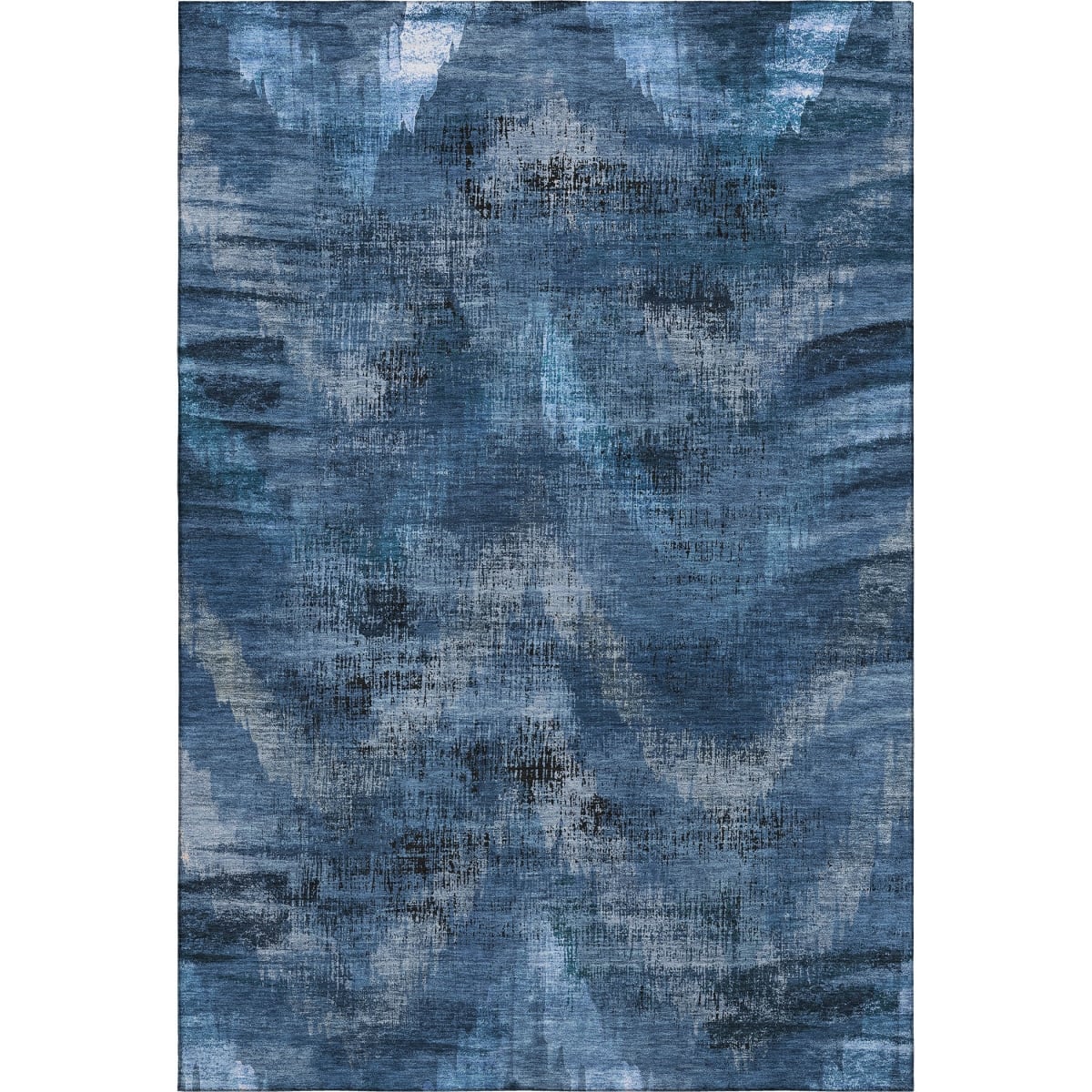 665473 5 x 8 ft. Blue, Ivory & Charcoal Abstract Washable Machine Made Rectangle Area Rug with UV Protection