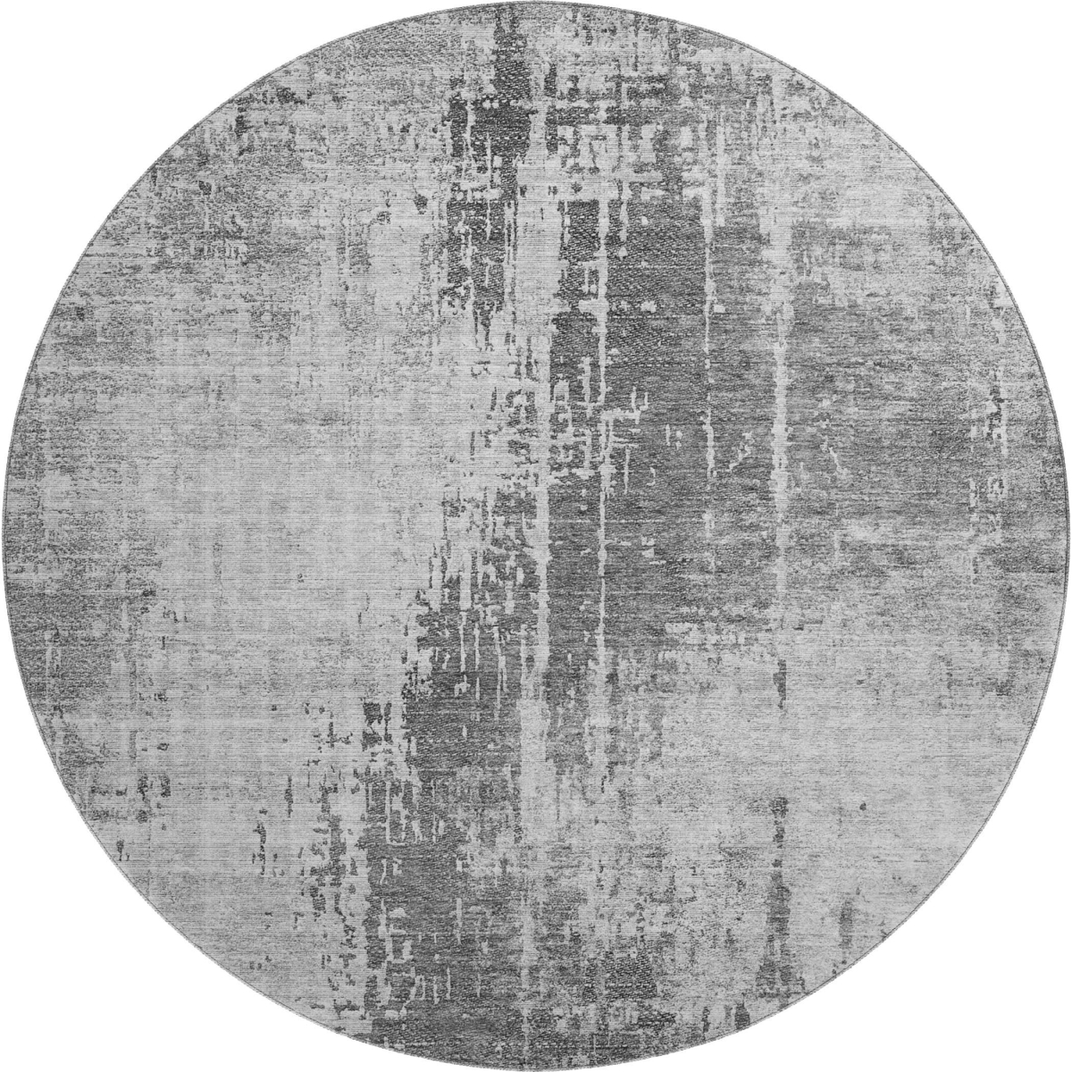665642 8 ft. Gray & Silver Abstract Transitional Washable Round Area Rug with UV Protection