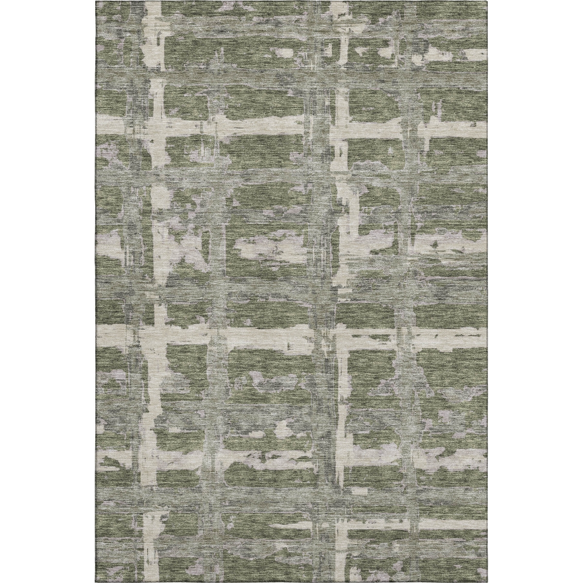 662793 8 x 10 ft. Olive Green & Beige Striped Transitional Washable Machine Made Rectangle Area Rug with UV Protection