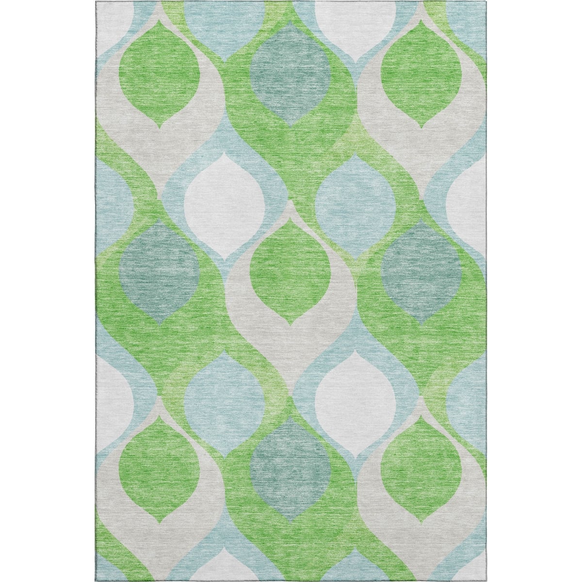 663077 10 x 14 ft. Lime Green Blue & Ivory Ogee Washable Machine Made Rectangle Area Rug with UV Protection