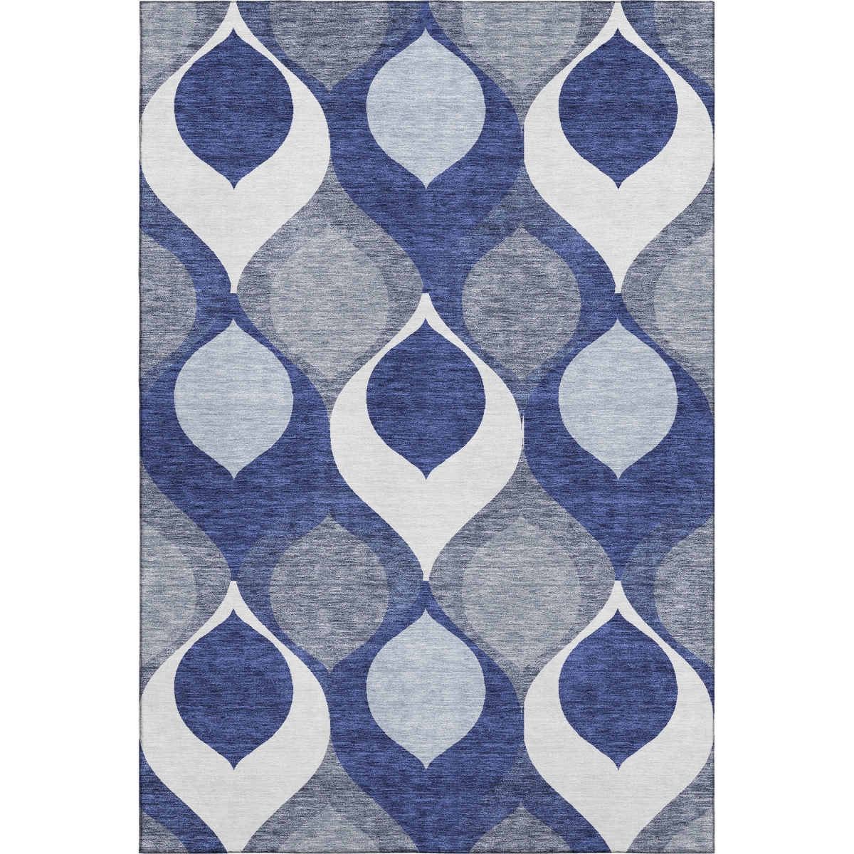 663079 5 x 8 ft. Navy Blue, Ivory & Gray Ogee Washable Machine Made Rectangle Area Rug with UV Protection
