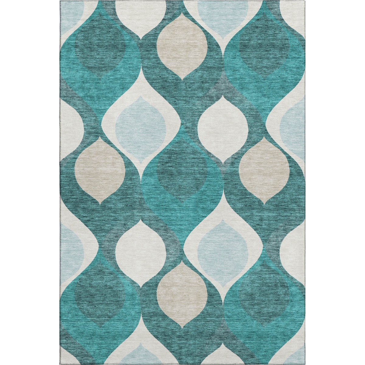 663097 5 x 8 ft. Teal & Ivory Ogee Washable Machine Made Rectangle Area Rug with UV Protection