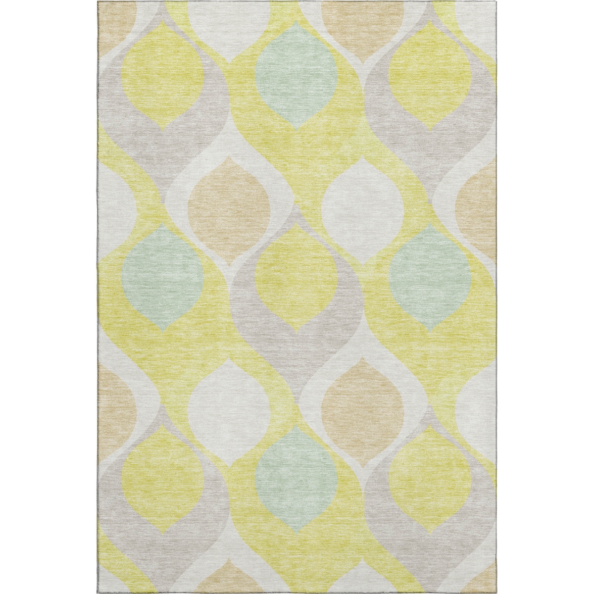 663107 10 x 14 ft. Yellow, Ivory & Gray Ogee Washable Machine Made Rectangle Area Rug with UV Protection