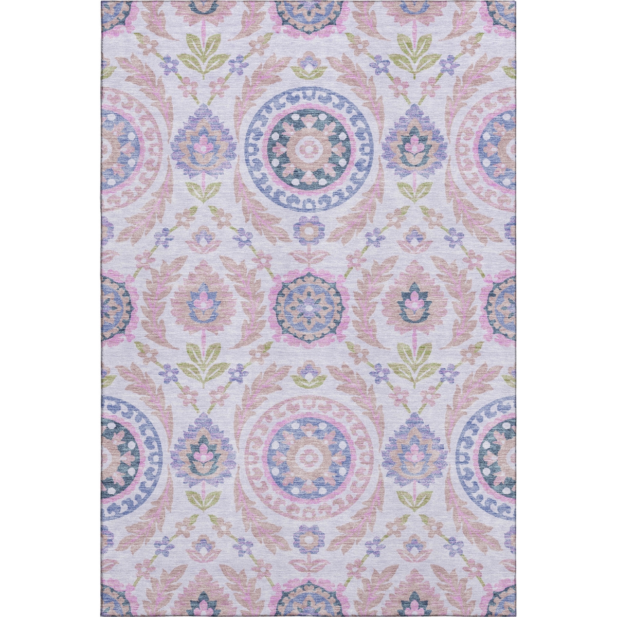 663193 5 x 8 ft. Blush Purple & Green Floral Washable Machine Made Rectangle Area Rug with UV Protection