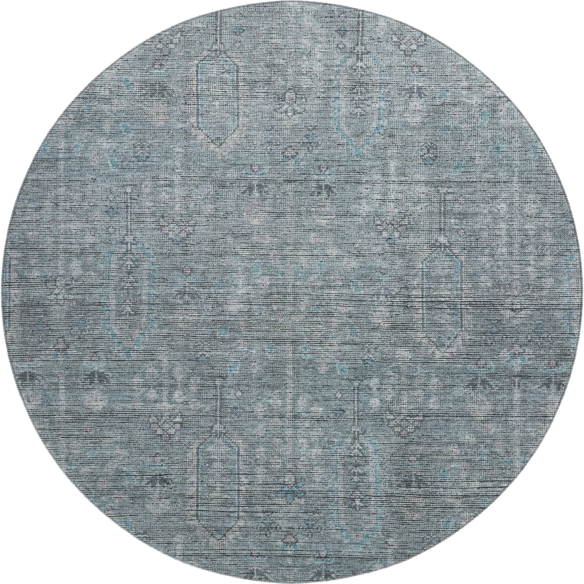 665448 8 ft. Teal & Gray Southwestern Transitional Washable Round Area Rug with UV Protection