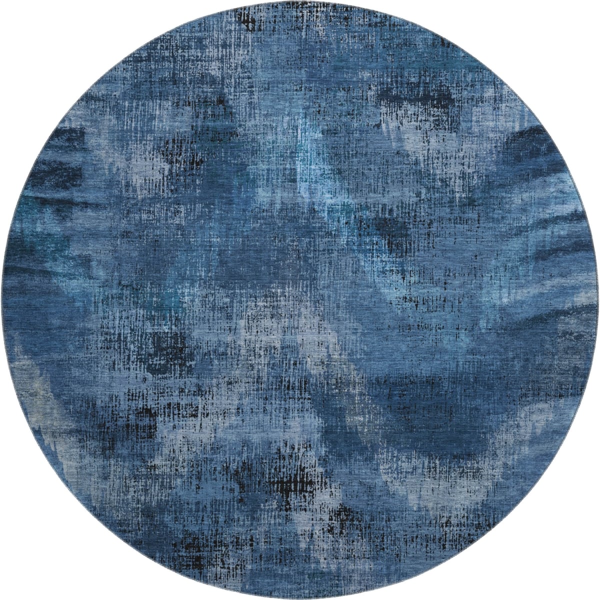 665474 8 ft. Blue, Ivory & Charcoal Abstract Washable Round Area Rug with UV Protection