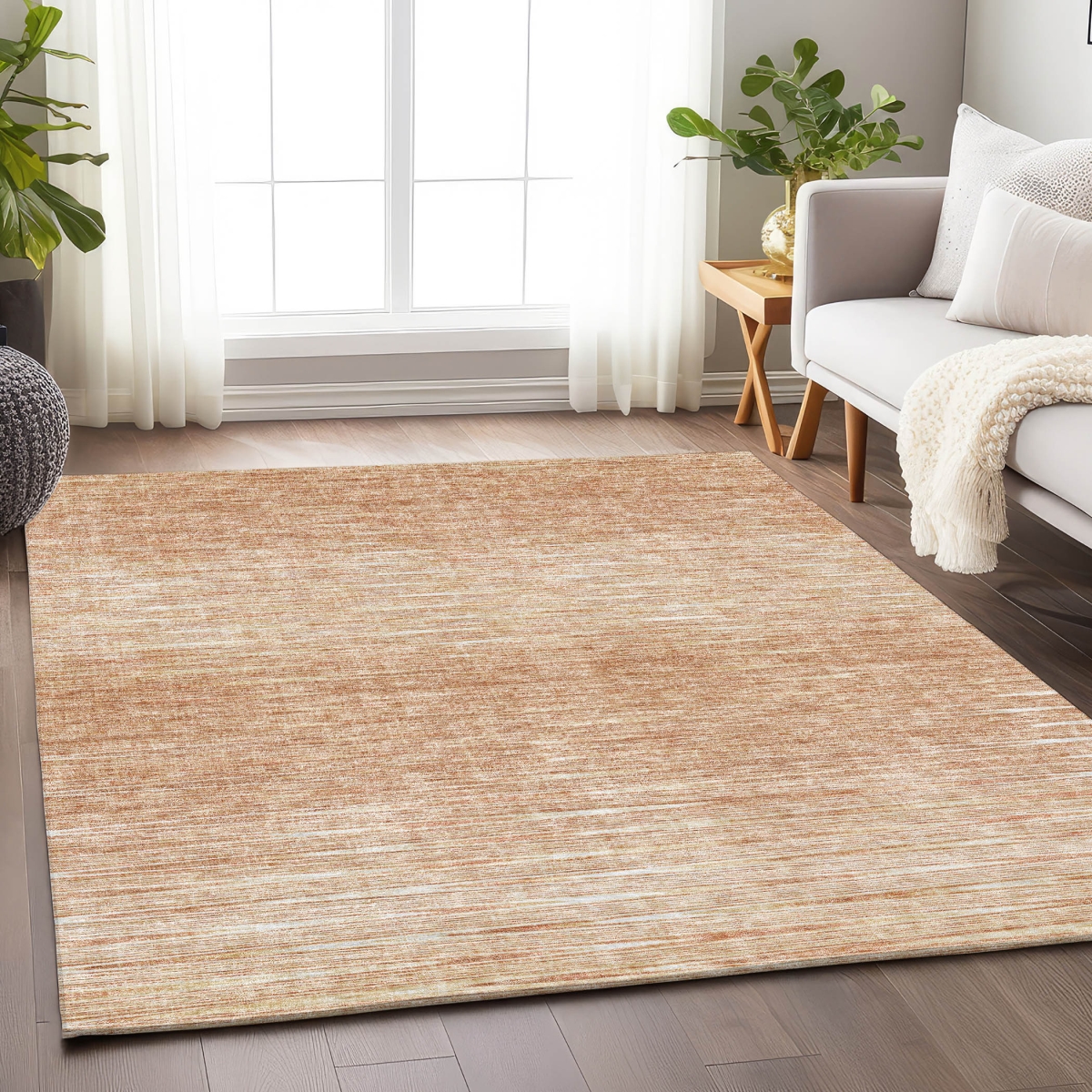 665781 8 x 10 ft. Salmon & Ivory Abstract Transitional Washable Machine Made Rectangle Area Rug with UV Protection