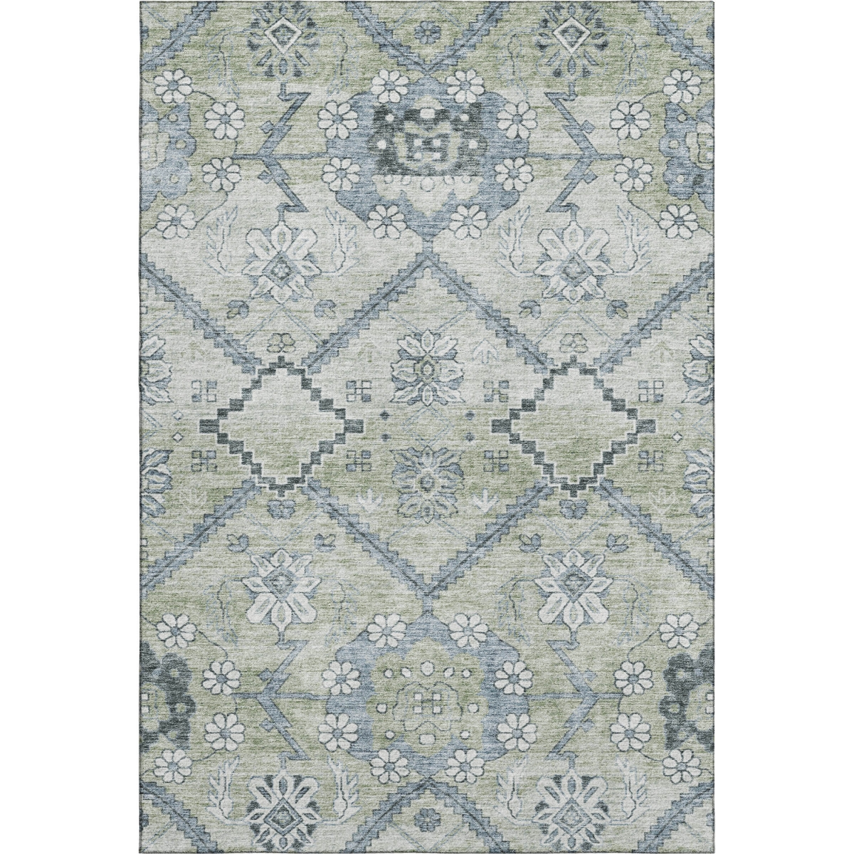 667204 10 x 14 ft. Artichoke Green & Gray Floral Transitional Washable Machine Made Rectangle Area Rug with UV Protection