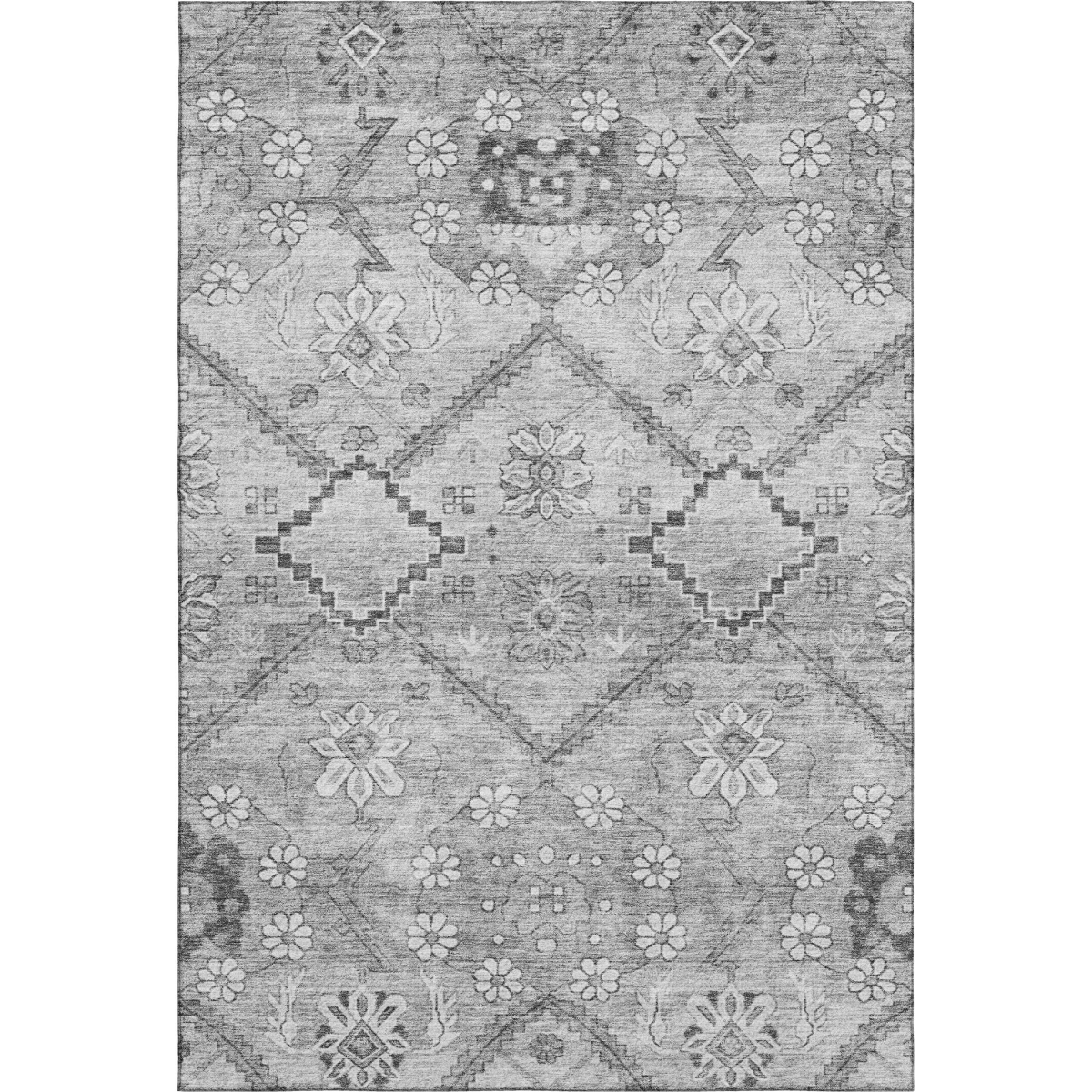 667218 5 x 8 ft. Gray & Silver Floral Transitional Washable Machine Made Rectangle Area Rug with UV Protection