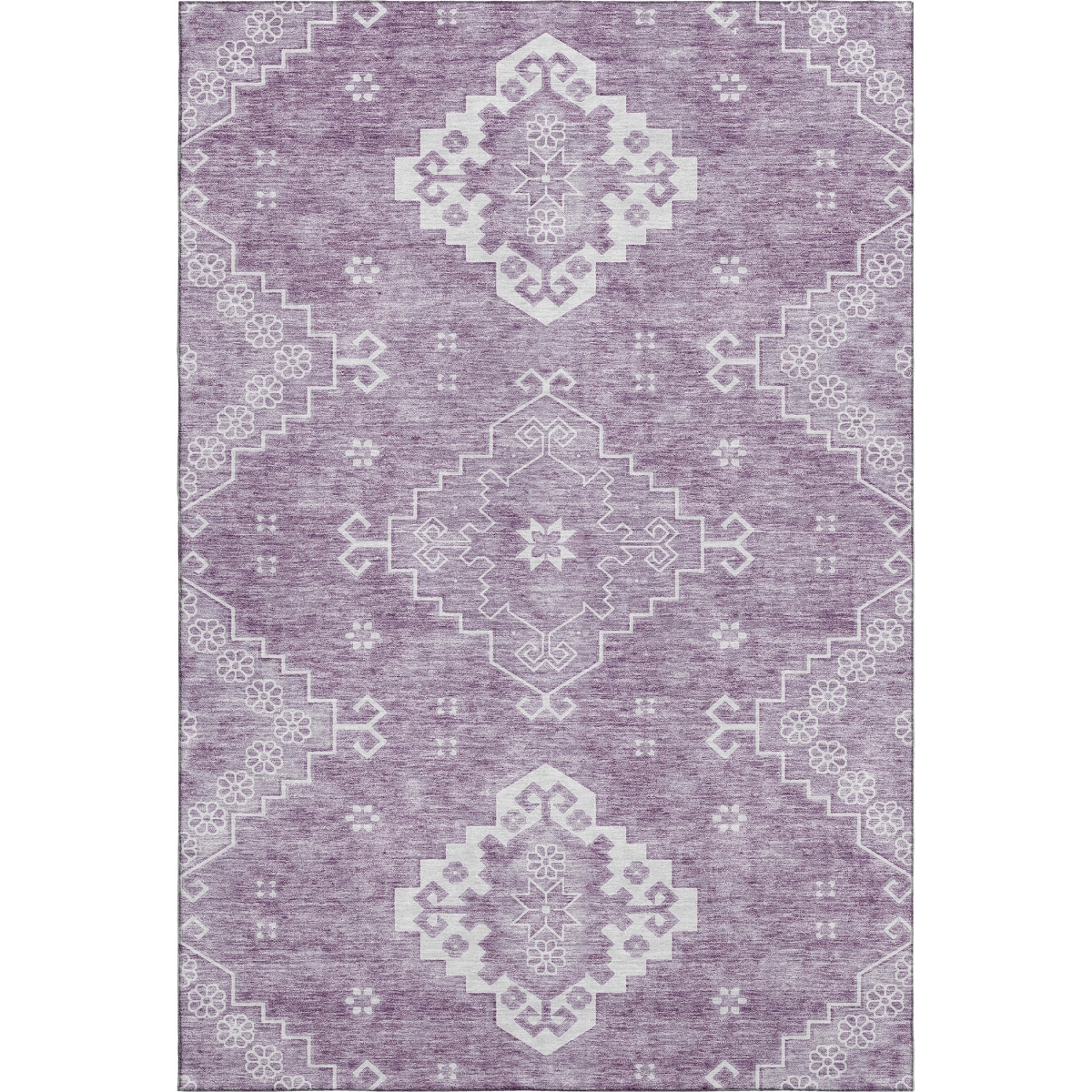 667418 8 x 10 ft. Lavender & Ivory Medallion Traditional Washable Machine Made Rectangle Area Rug with UV Protection