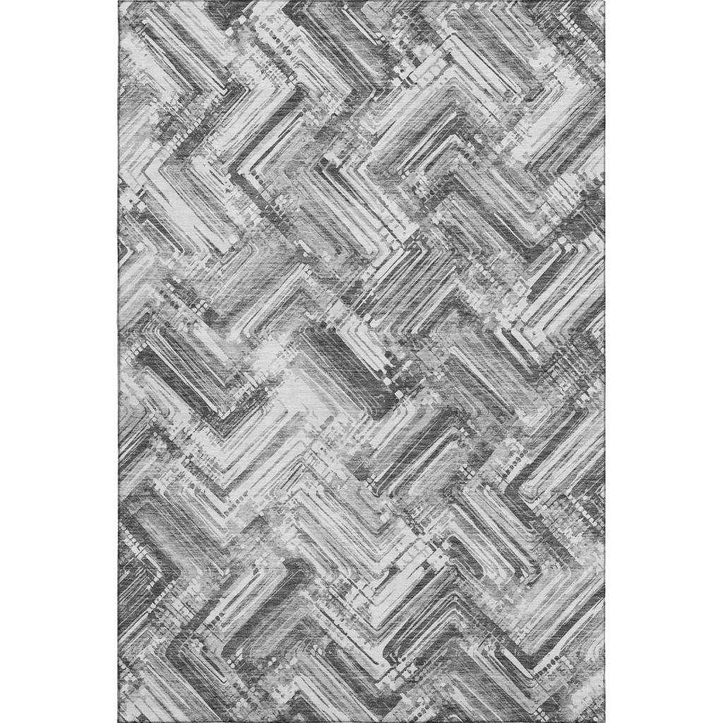 652897 8 x 10 ft. Gray & Ivory Chevron Transitional Washable Machine Made Rectangle Area Rug with UV Protection