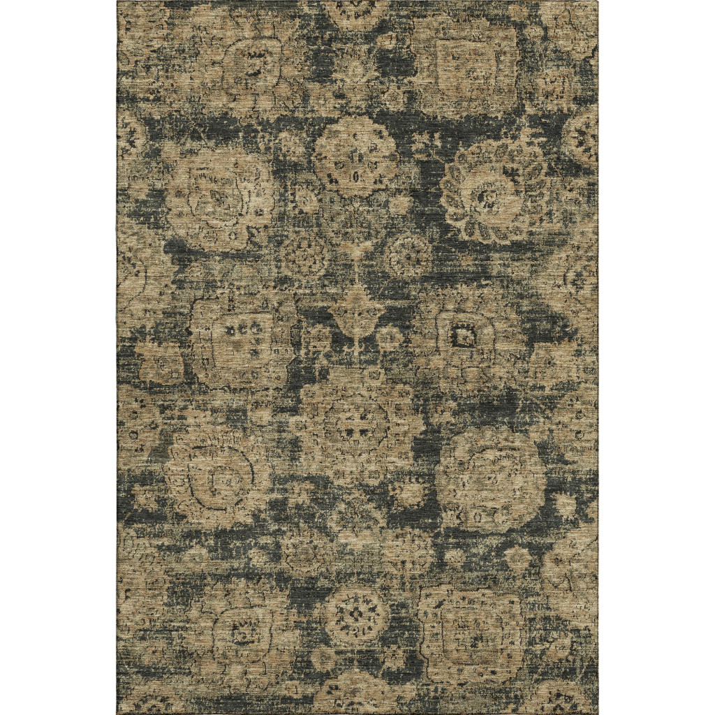 653190 5 x 8 ft. Charcoal & Brown Floral Washable Machine Made Rectangle Area Rug with UV Protection