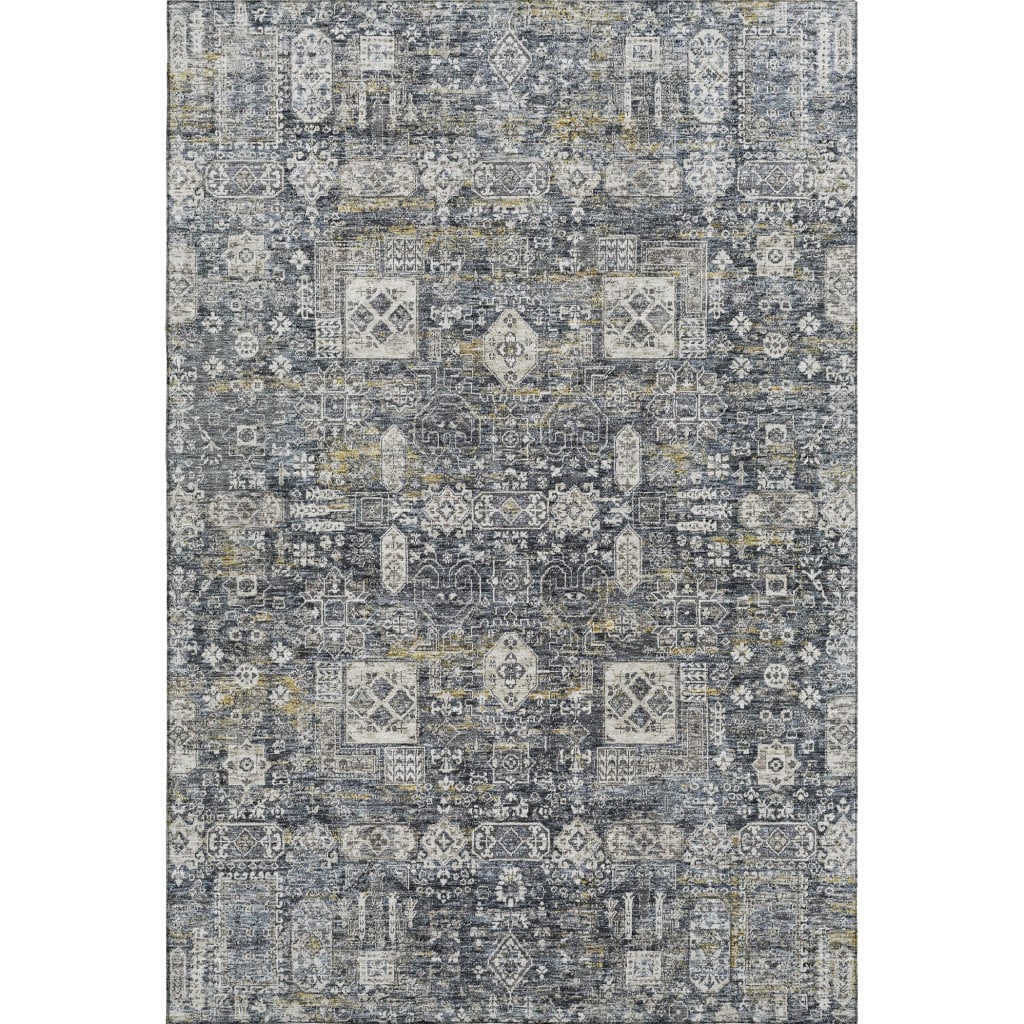 653368 10 x 14 ft. Charcoal Ivory & Gold Floral Washable Machine Made Rectangle Area Rug with UV Protection