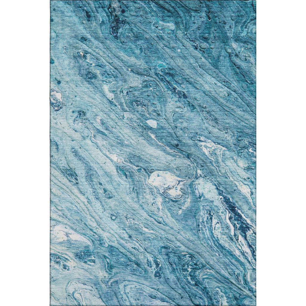 653460 5 x 8 ft. Sky Blue & Ivory Abstract Transitional Washable Machine Made Rectangle Area Rug with UV Protection