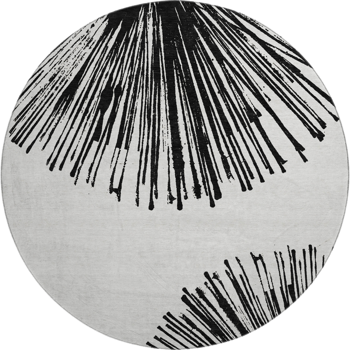 653527 8 ft. Black & Ivory Abstract Transitional Washable Round Area Rug with UV Protection