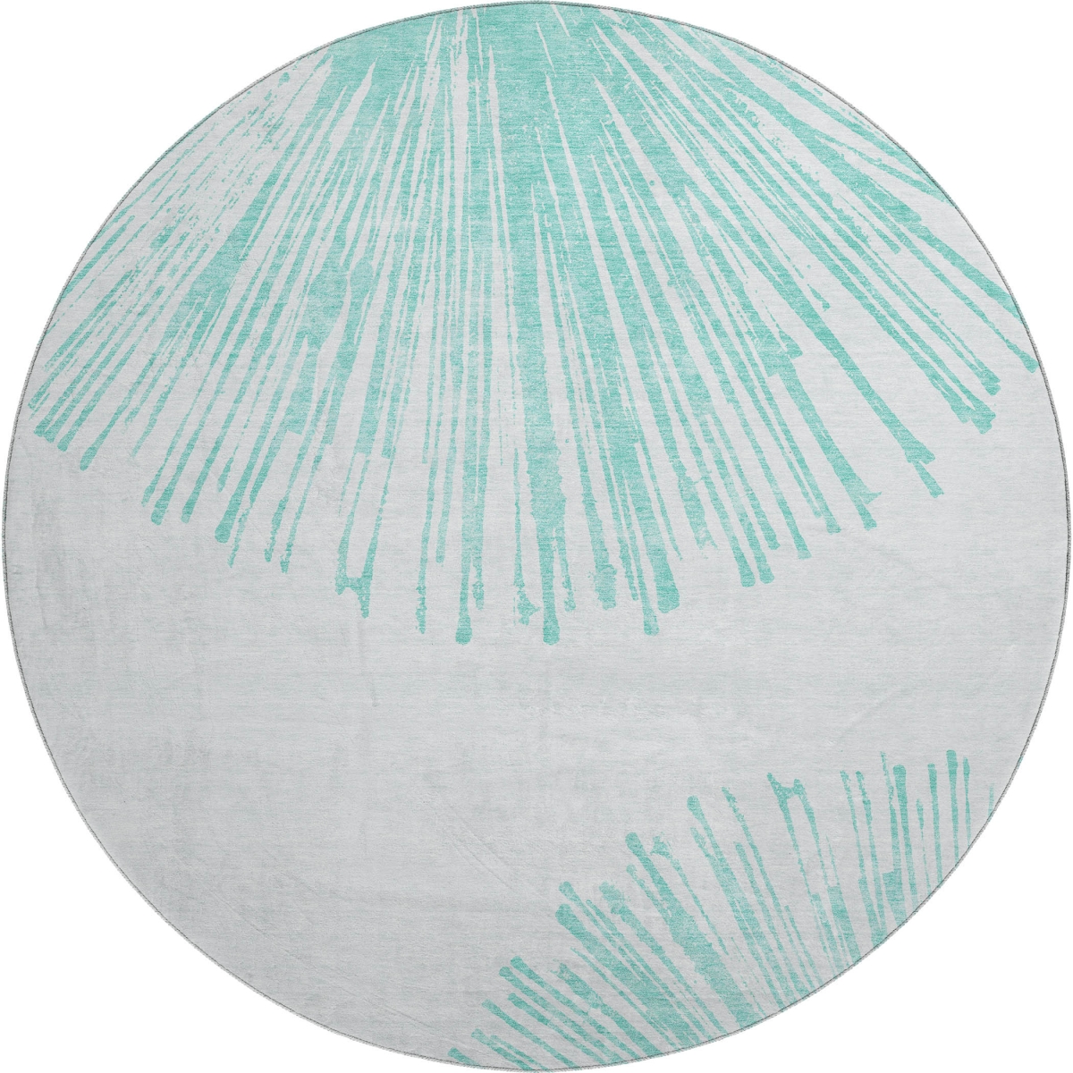 653557 8 ft. Teal & Ivory Abstract Transitional Washable Round Area Rug with UV Protection
