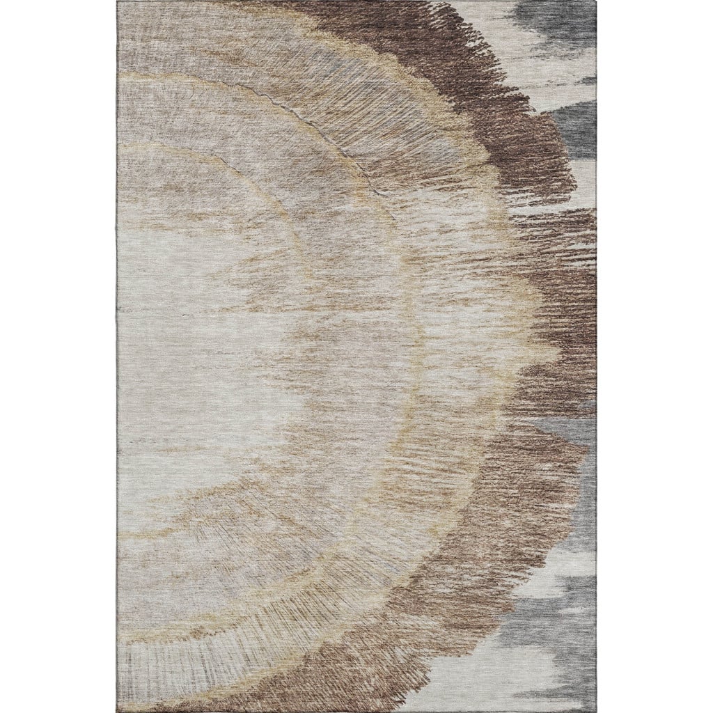 653748 9 x 12 ft. Brown, Ivory & Gray Woodland Lodge Washable Machine Made Rectangle Area Rug with UV Protection