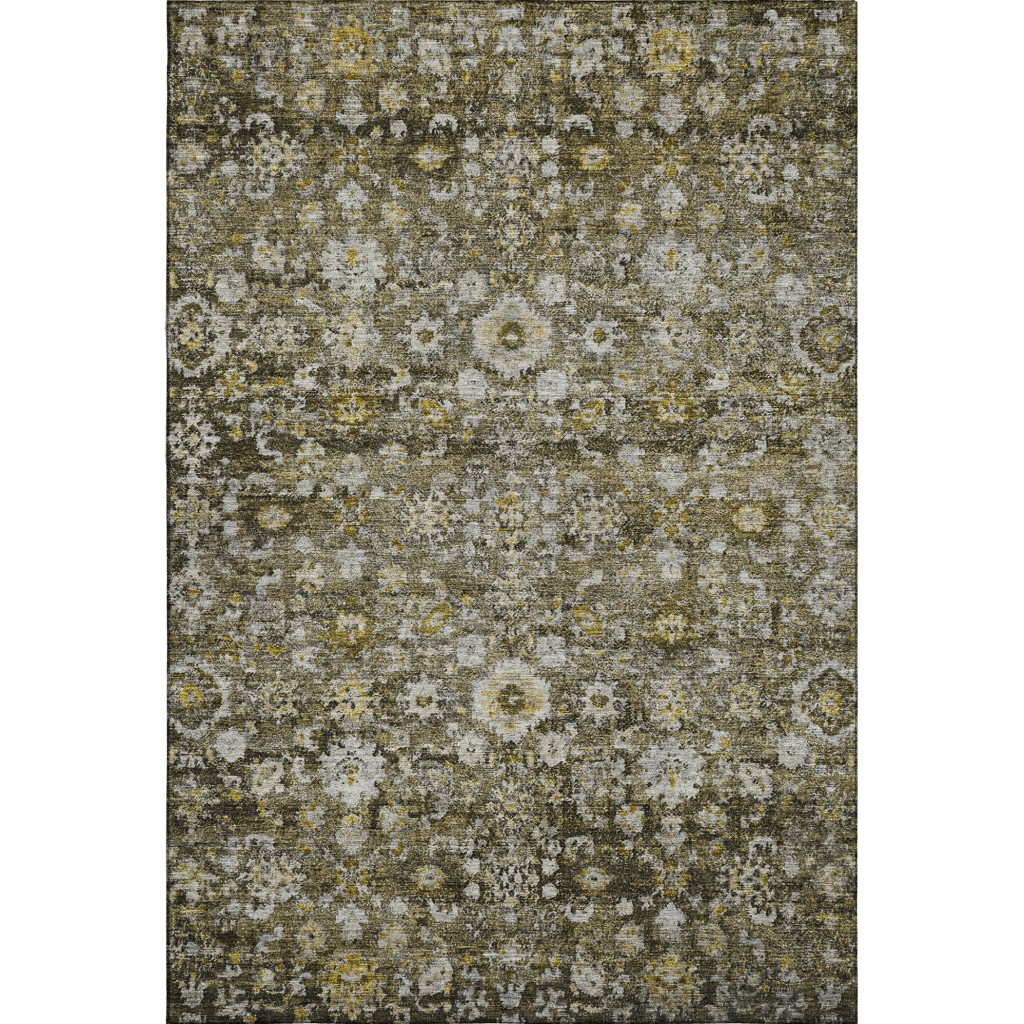 653785 10 x 14 ft. Coffee, Ivory & Gold Oriental Washable Machine Made Rectangle Area Rug with UV Protection