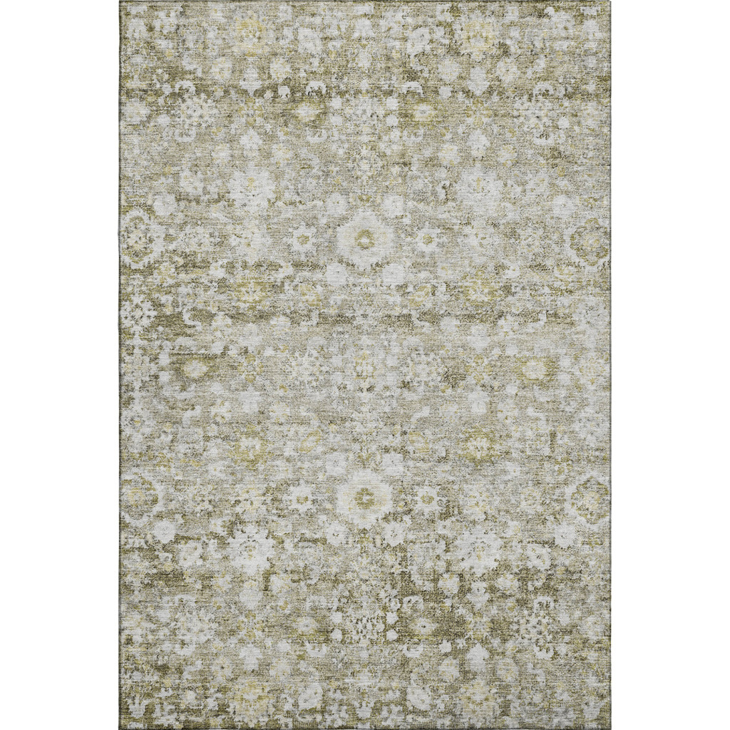 653808 9 x 12 ft. Taupe, Ivory & Gold Oriental Washable Machine Made Rectangle Area Rug with UV Protection