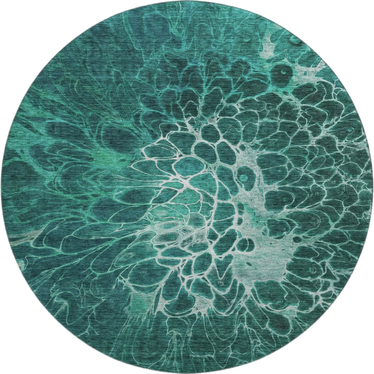 654587 8 ft. Teal & Ivory Abstract Transitional Washable Round Area Rug with UV Protection