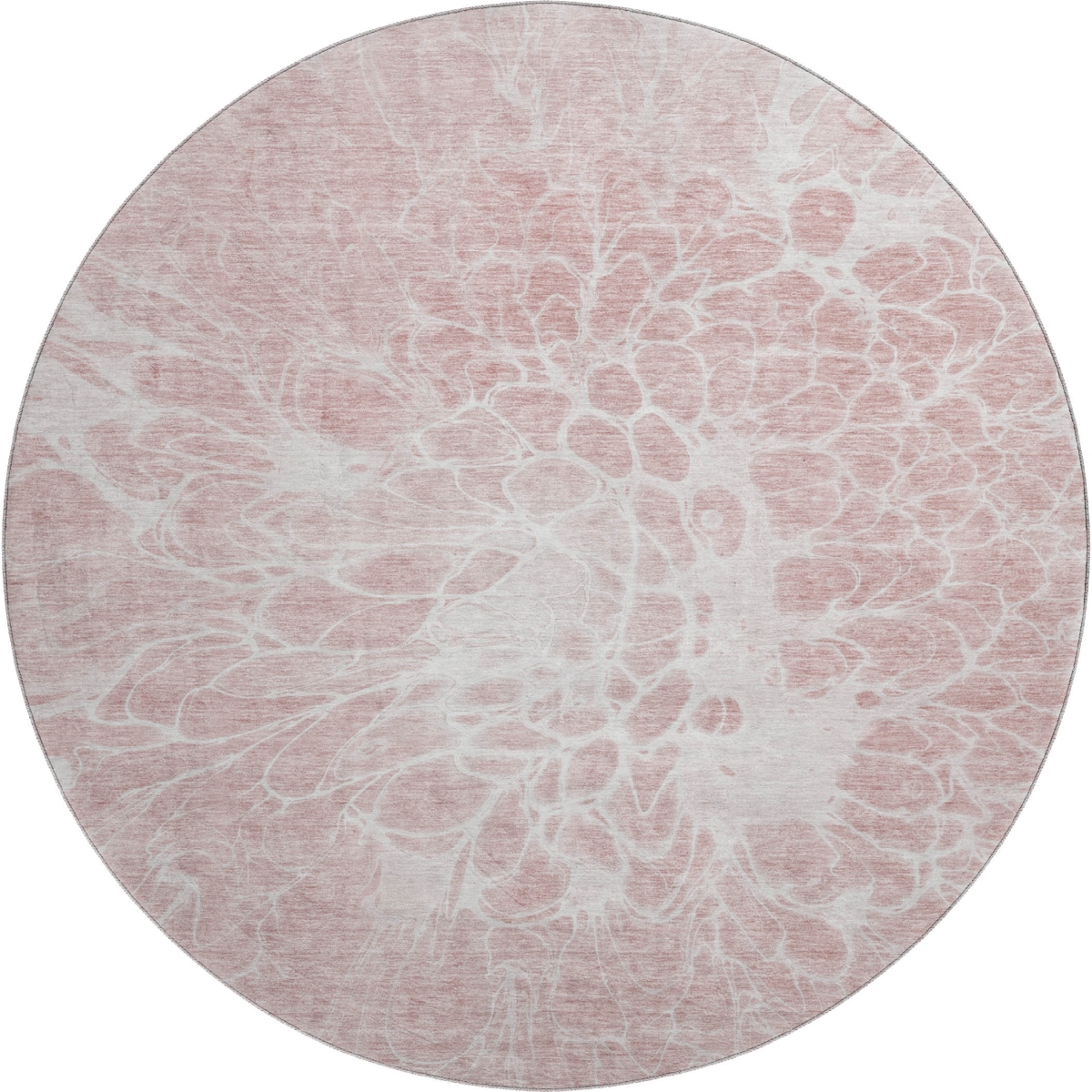 654605 8 ft. Pink & Ivory Abstract Transitional Washable Round Area Rug with UV Protection