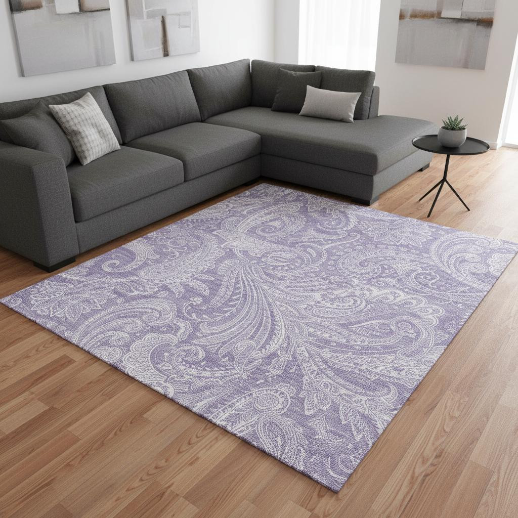 654666 8 x 10 ft. Lavender & Ivory Paisley Transitional Washable Machine Made Rectangle Area Rug with UV Protection