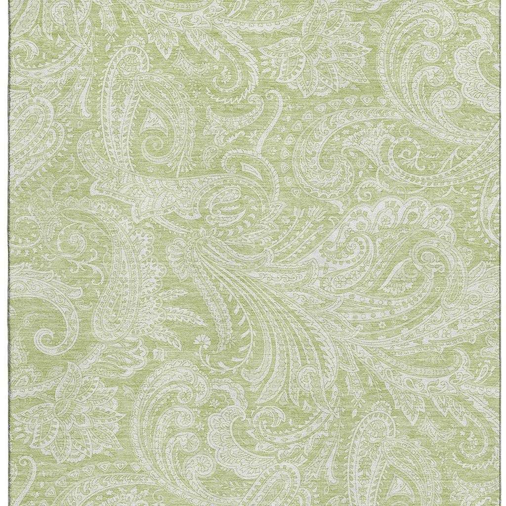 654627 3 x 5 ft. Artichoke Green & Ivory Paisley Washable Machine Made Rectangle Area Rug with UV Protection
