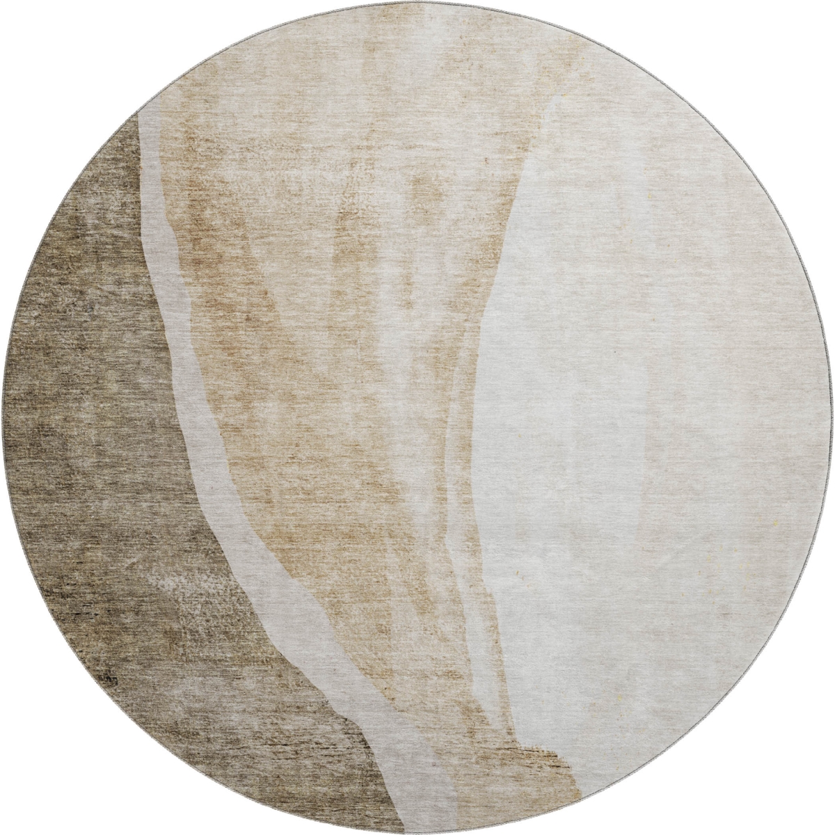 655303 8 ft. Brown & Ivory Abstract Transitional Washable Round Area Rug with UV Protection