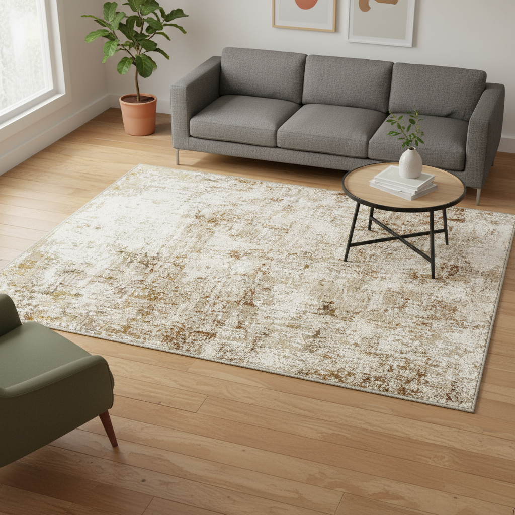 694701 9 x 12 ft. Brown & Ivory Abstract Washable Machine Made Rectangle Area Rug