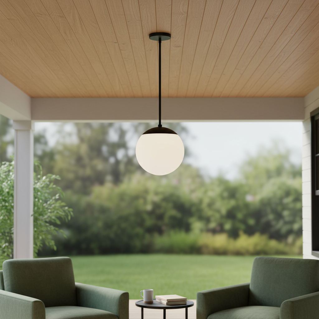 683462 10 in. Black & White Frosted LED Dimmable Outdoor Globe Hanging Light