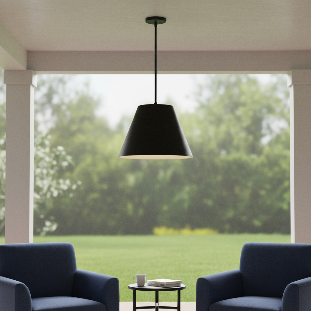 683467 16 in. Black Aluminum Cone LED Dimmable Outdoor Pendant Hanging Light