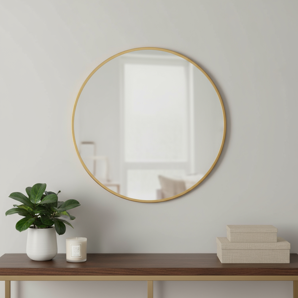 691618 31 in. Gold Metal Round Framed Accent Mirror