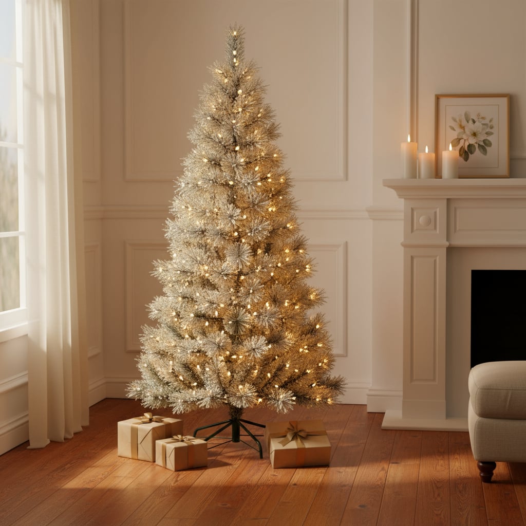 693412 6 ft. White Pre Lit Full Flocked Spruce Christmas Tree