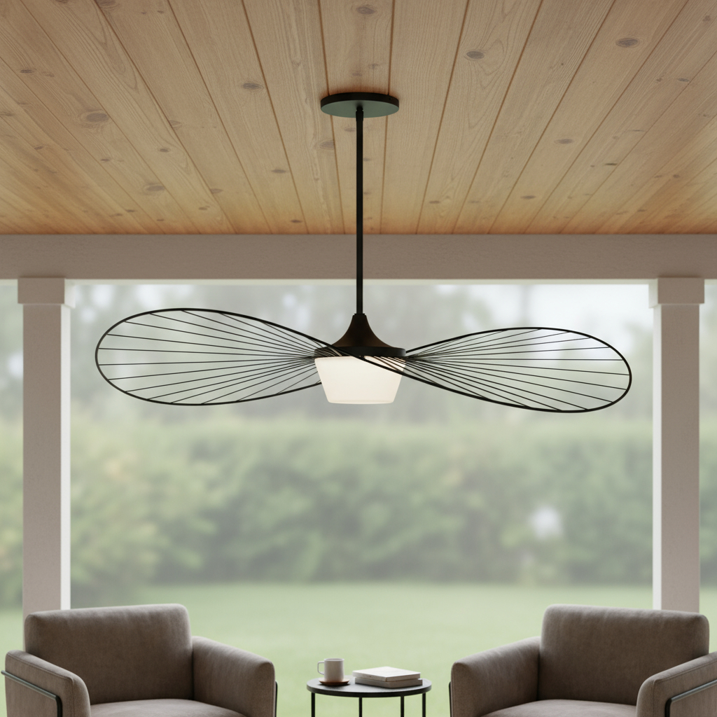 683461 44 in. Black Aluminum Geometric Wavy LED Dimmable Outdoor Hanging Light