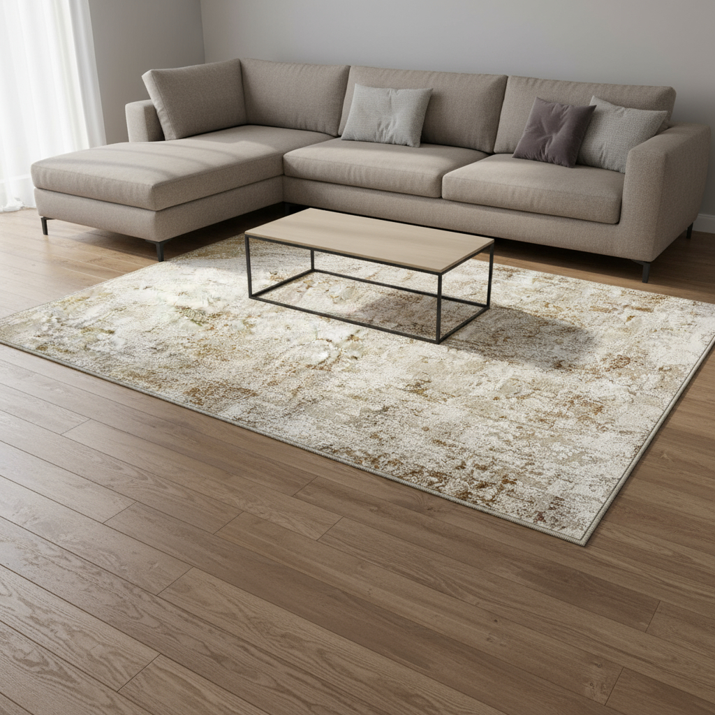 694700 8 x 10 ft. Brown & Ivory Abstract Washable Machine Made Rectangle Area Rug