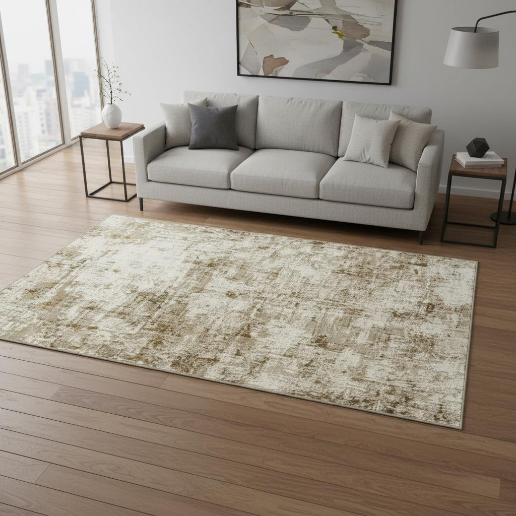 692838 5 x 7 ft. Brown & Ivory Abstract Washable Machine Made Rectangle Area Rug