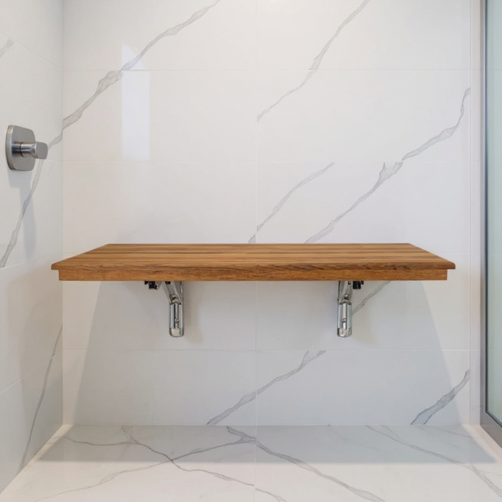 549374 16 x 28 in. Brown Teak Wall Mount Rectangular Shower Bench