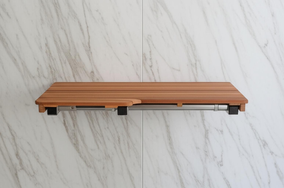 549346 14 x 36 in. Brown Teak Wall Mount Rectangular Shower Bench