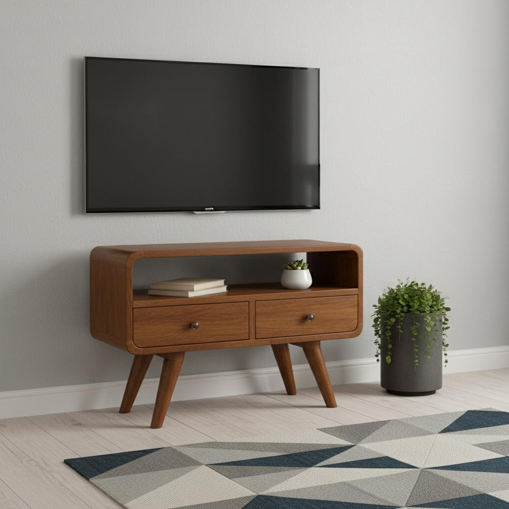 719184 24 in. Chestnut Solid Wood Enclosed & Open Storage TV Stand