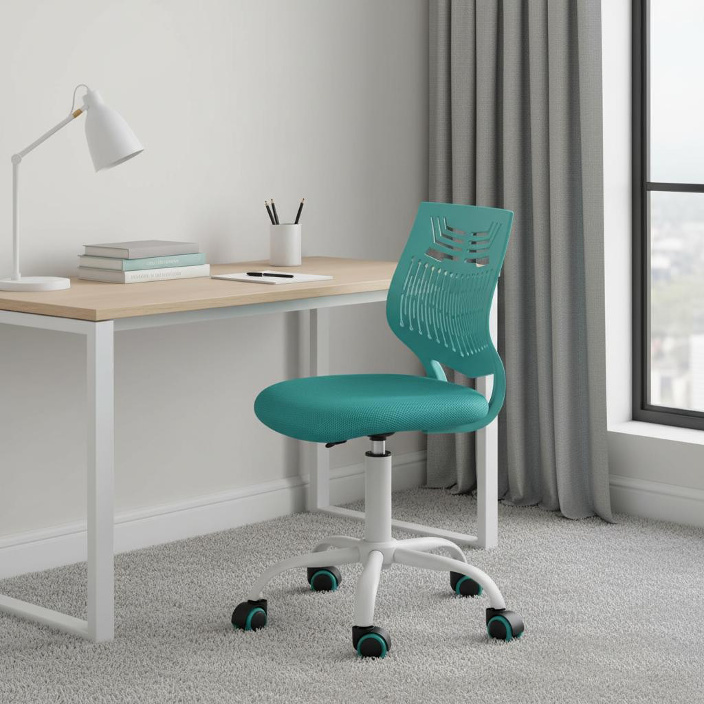 719301 Aqua & White Adjustable Height Swivel Rolling Office Chair